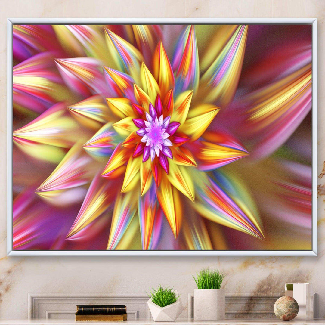 Large Multi Color Alien Fractal Flower - Modern Canvas Wall Art