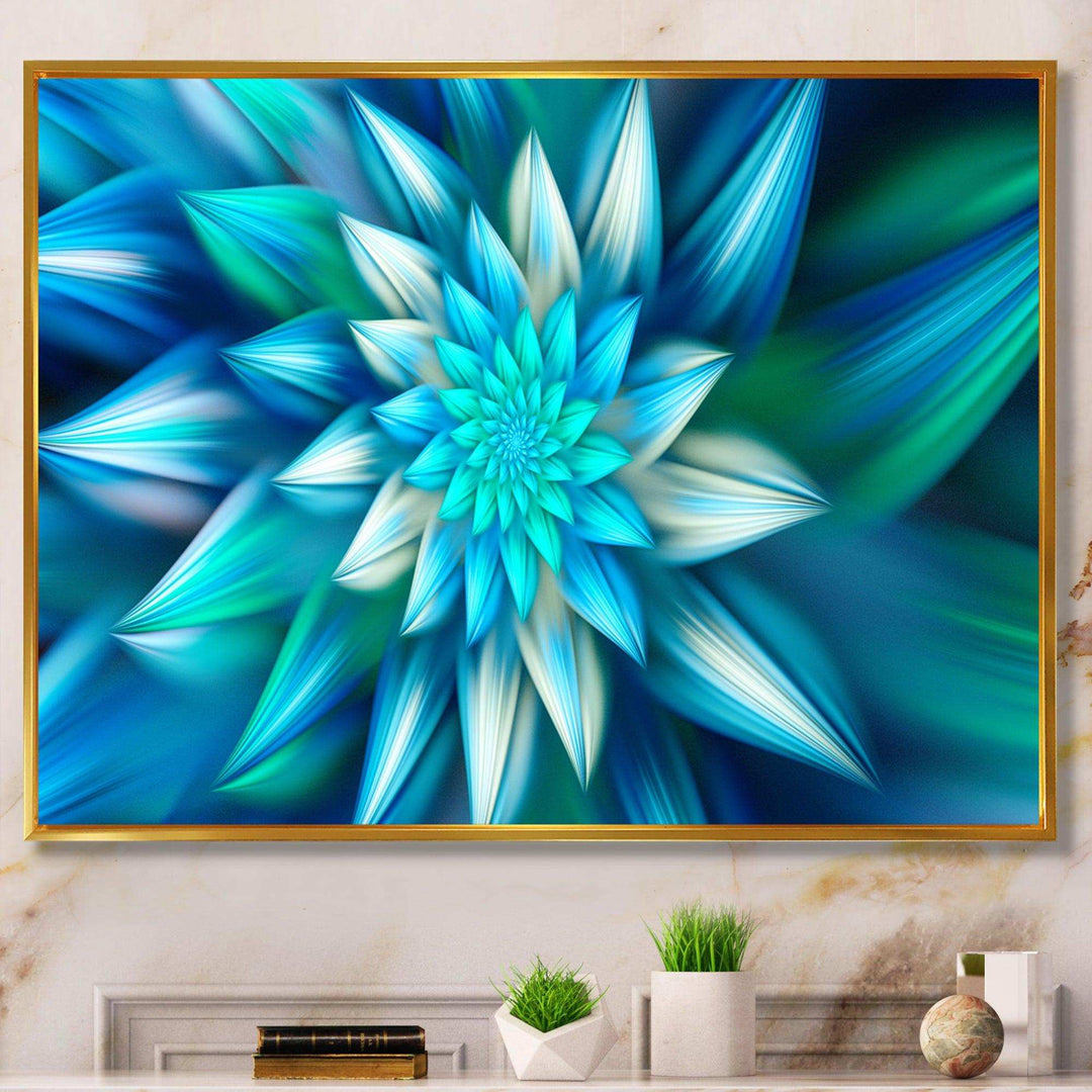 Huge Blue Fractal Flower - Modern Living Room Wall Decor