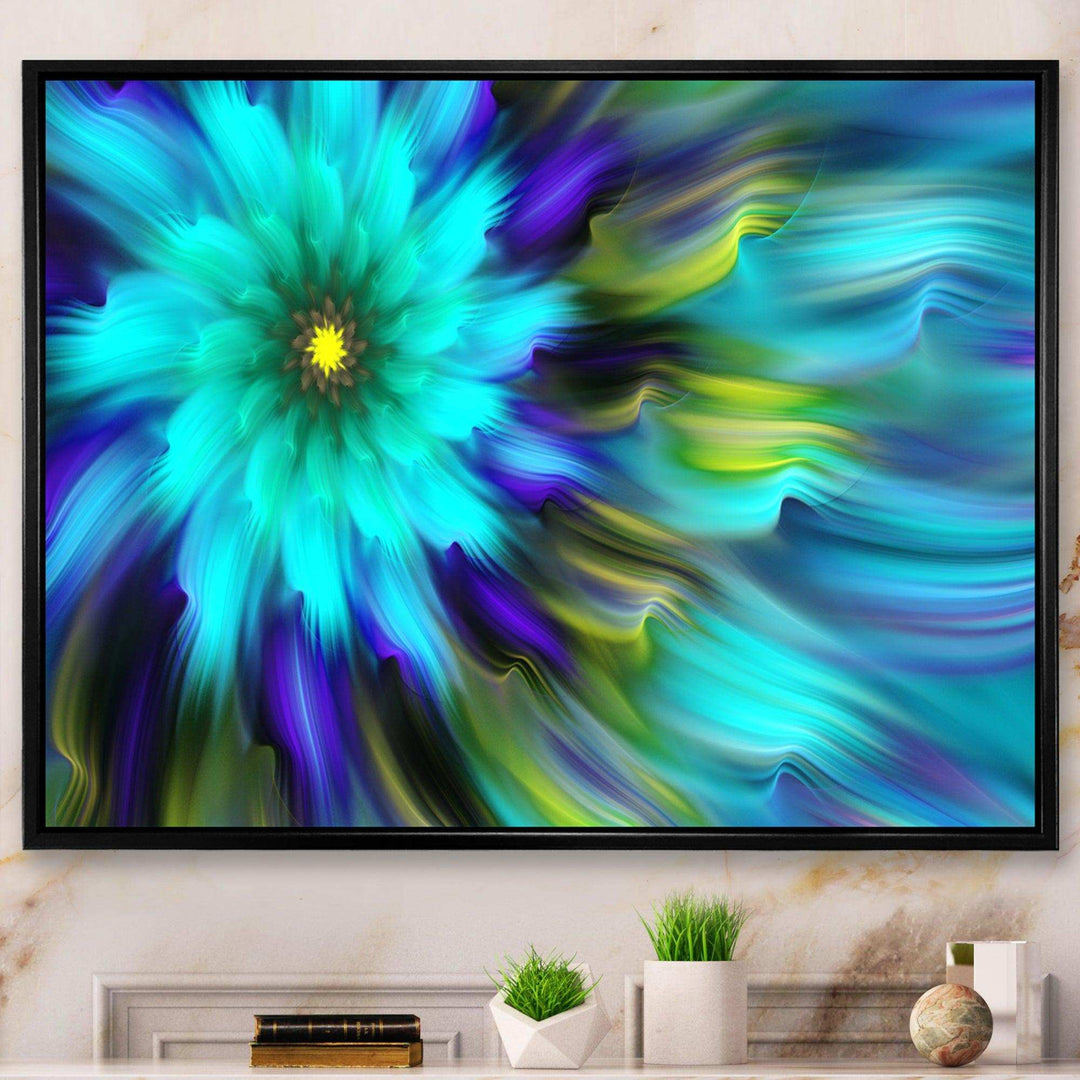 Massive Blue Green Fractal Flower - Modern Bedroom Wall Art
