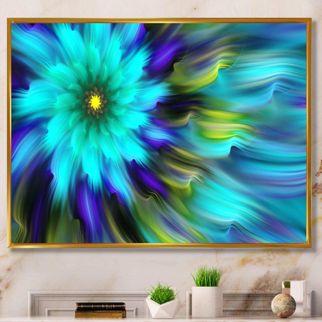 Massive Blue Green Fractal Flower - Modern Bedroom Wall Art