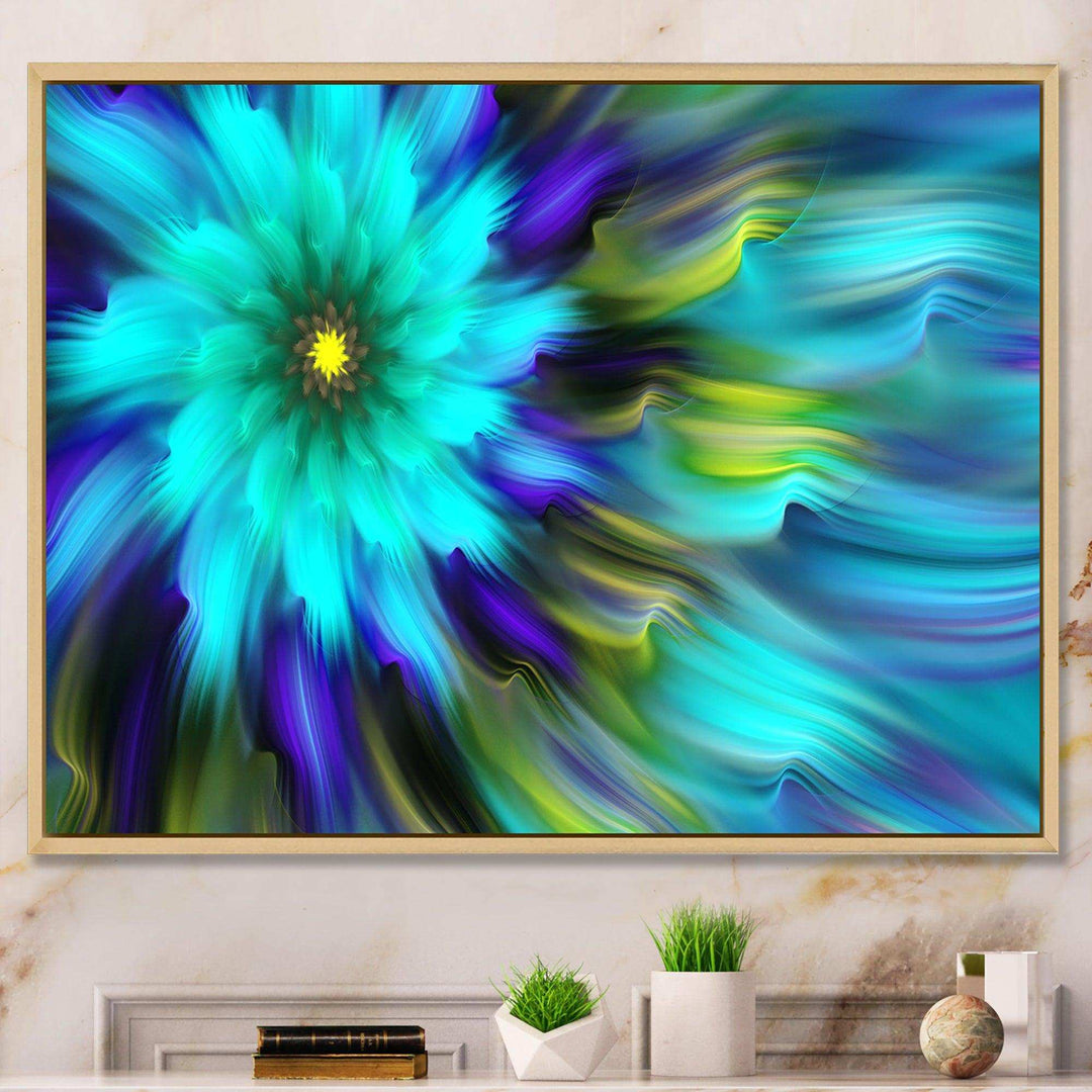 Massive Blue Green Fractal Flower - Modern Bedroom Wall Art
