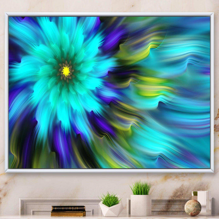 Massive Blue Green Fractal Flower - Modern Bedroom Wall Art