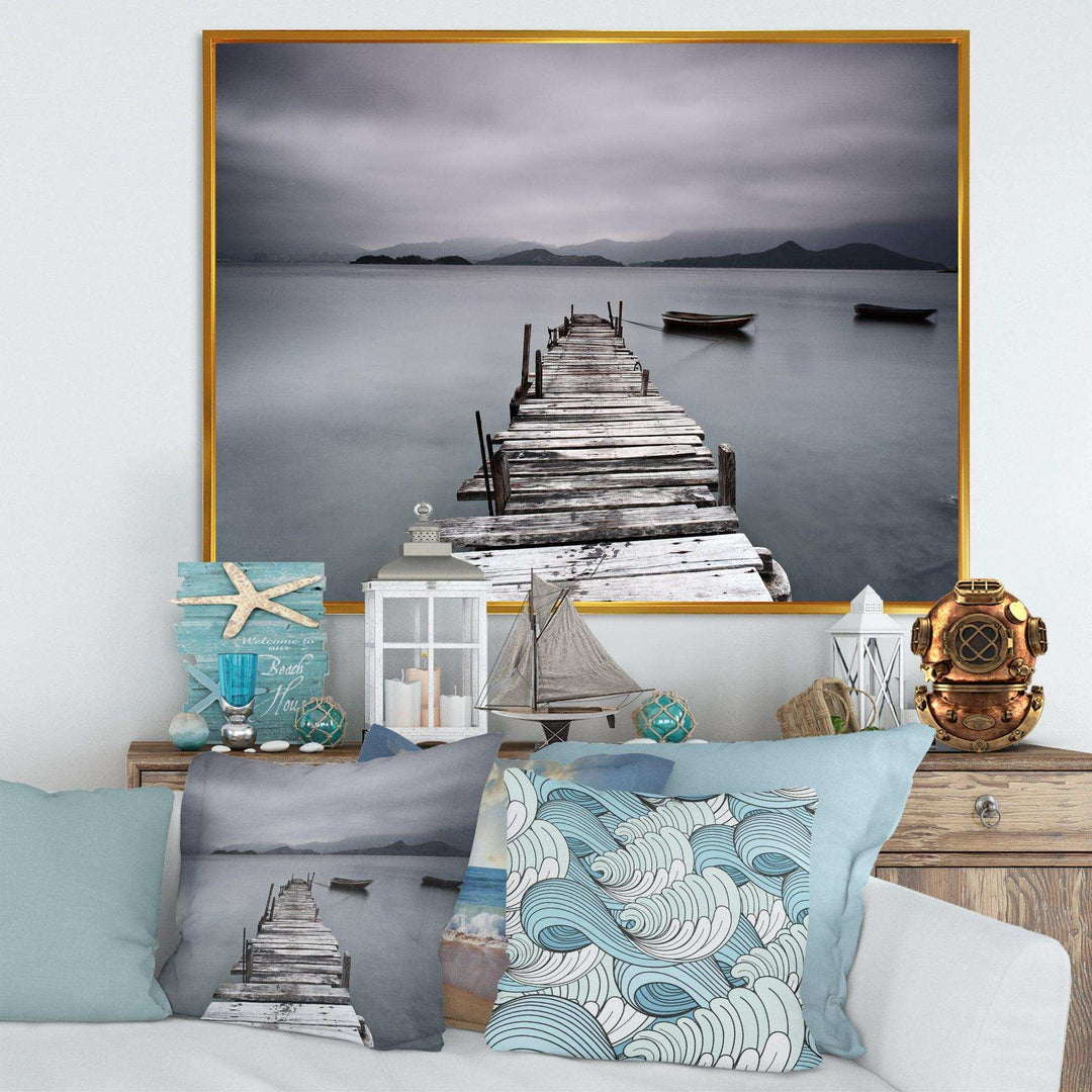 Pier and Boats at Seashore