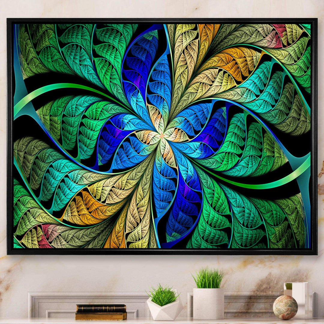 Blue Green Fractal Flower Petals - Modern Living Room Wall Decor
