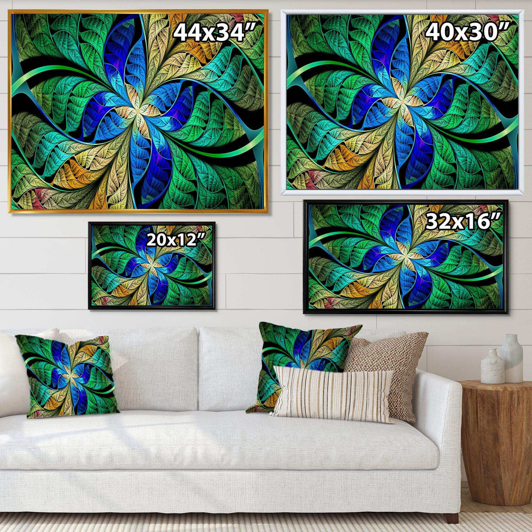 Blue Green Fractal Flower Petals - Modern Living Room Wall Decor