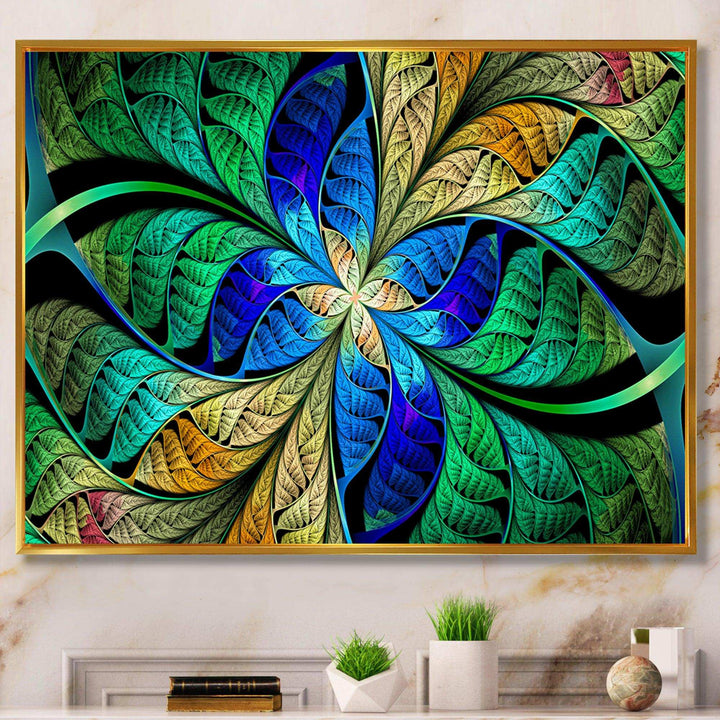 Blue Green Fractal Flower Petals - Modern Living Room Wall Decor