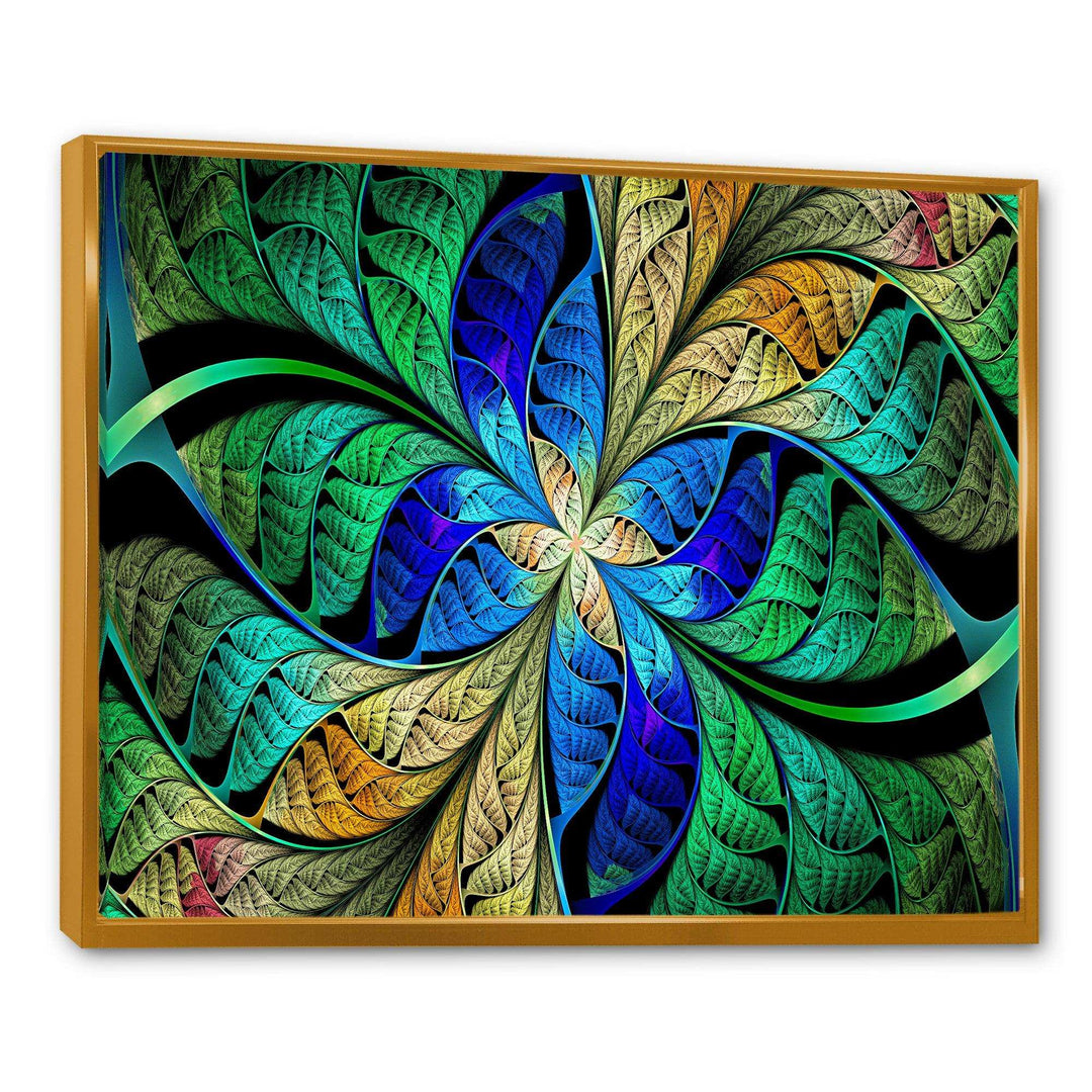 Blue Green Fractal Flower Petals - Modern Living Room Wall Decor