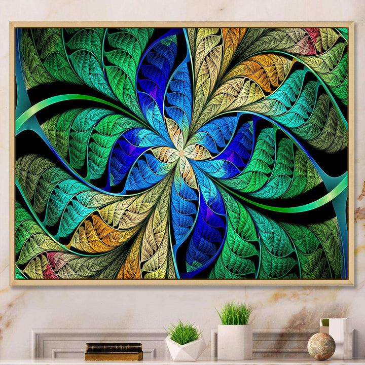 Blue Green Fractal Flower Petals - Modern Living Room Wall Decor