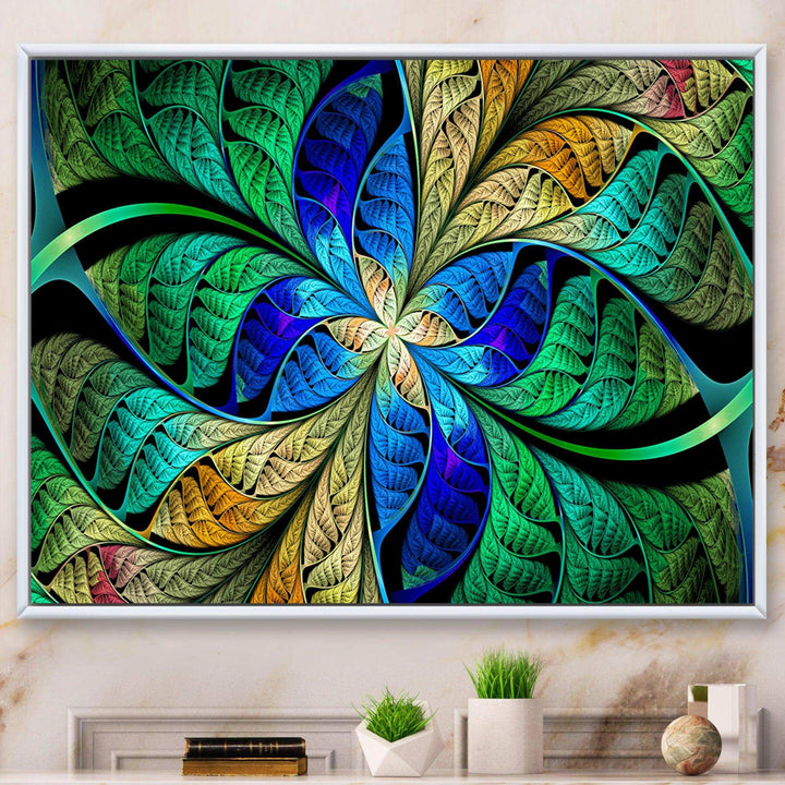 Blue Green Fractal Flower Petals - Modern Living Room Wall Decor