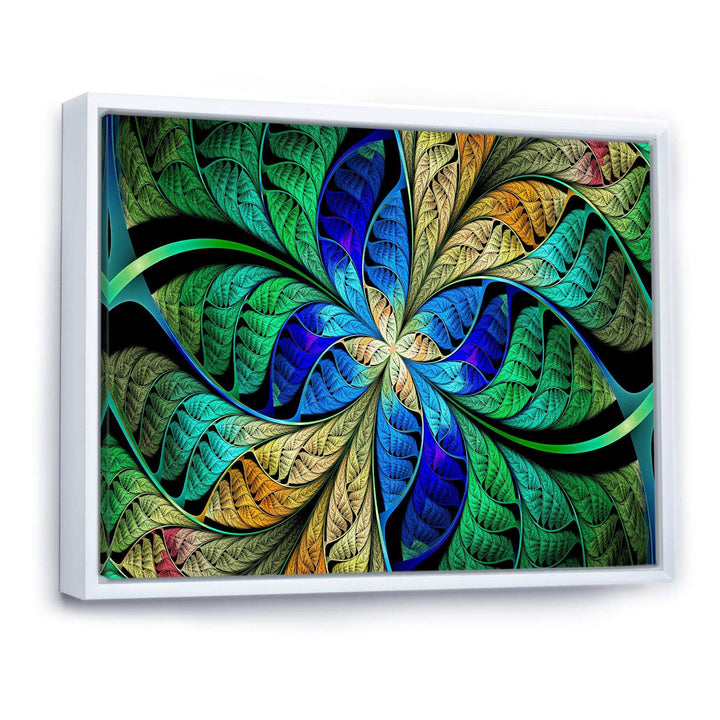 Blue Green Fractal Flower Petals - Modern Living Room Wall Decor