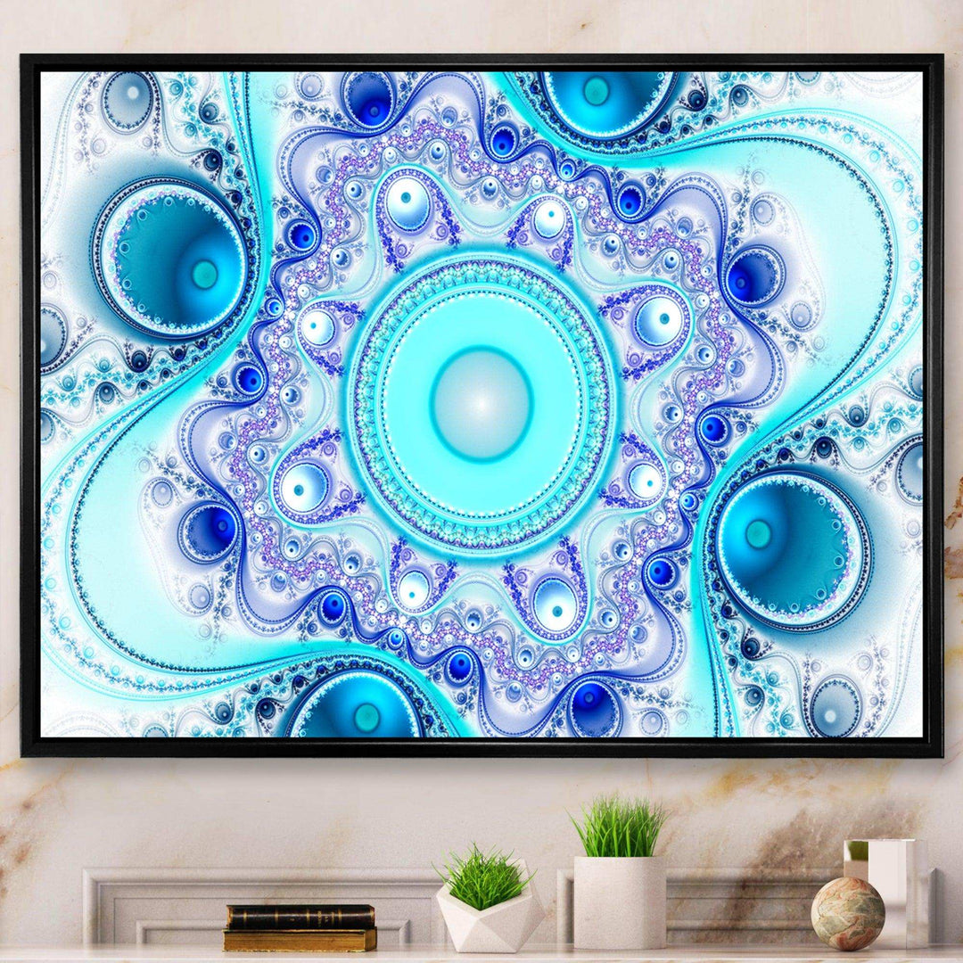 Turquoise Wavy Curves and Circles - Modern Living Room Wall Decor