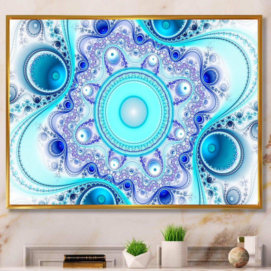 Turquoise Wavy Curves and Circles - Modern Living Room Wall Decor