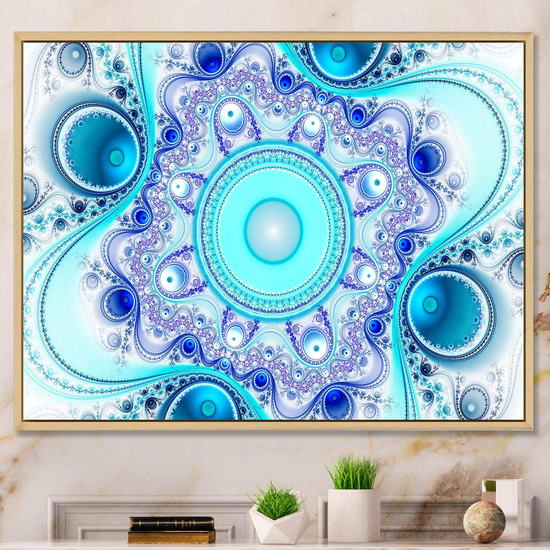 Turquoise Wavy Curves and Circles - Modern Living Room Wall Decor