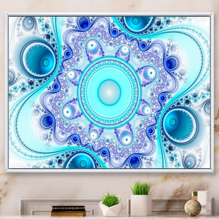 Turquoise Wavy Curves and Circles - Modern Living Room Wall Decor