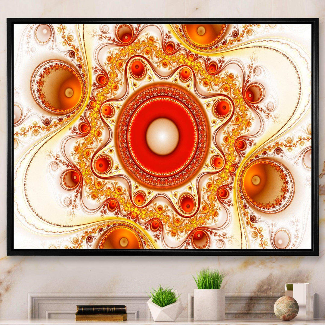 Orange Fractal Pattern with Circles - Modern Bedroom Wall Art