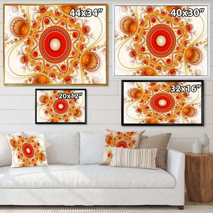 Orange Fractal Pattern with Circles - Modern Bedroom Wall Art