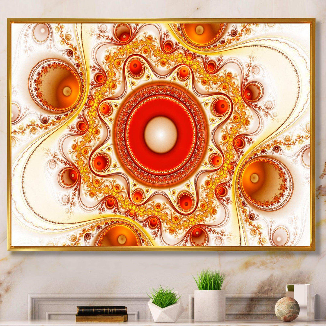 Orange Fractal Pattern with Circles - Modern Bedroom Wall Art