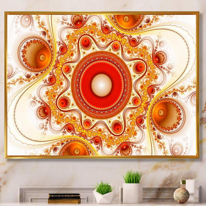 Orange Fractal Pattern with Circles - Modern Bedroom Wall Art