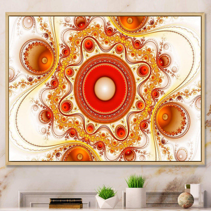 Orange Fractal Pattern with Circles - Modern Bedroom Wall Art