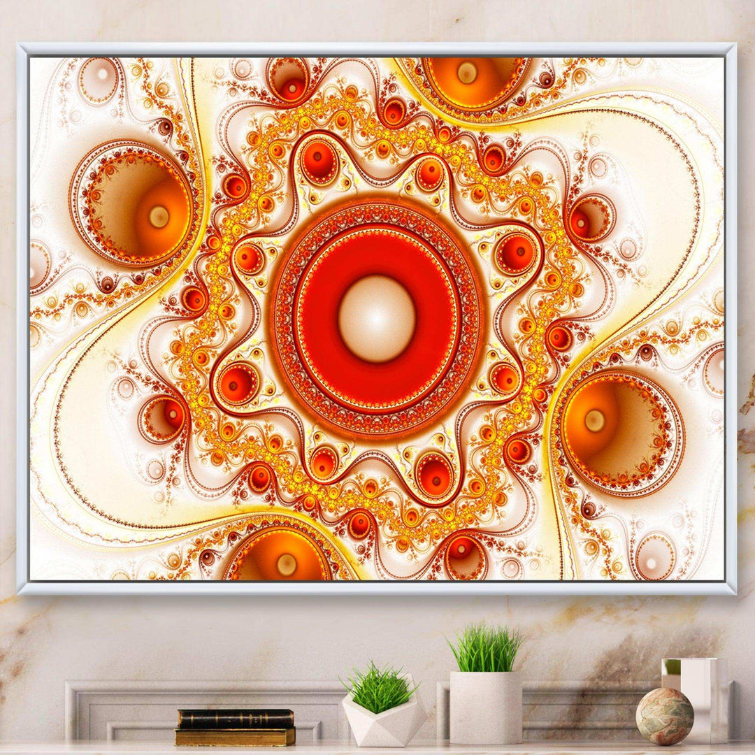 Orange Fractal Pattern with Circles - Modern Bedroom Wall Art