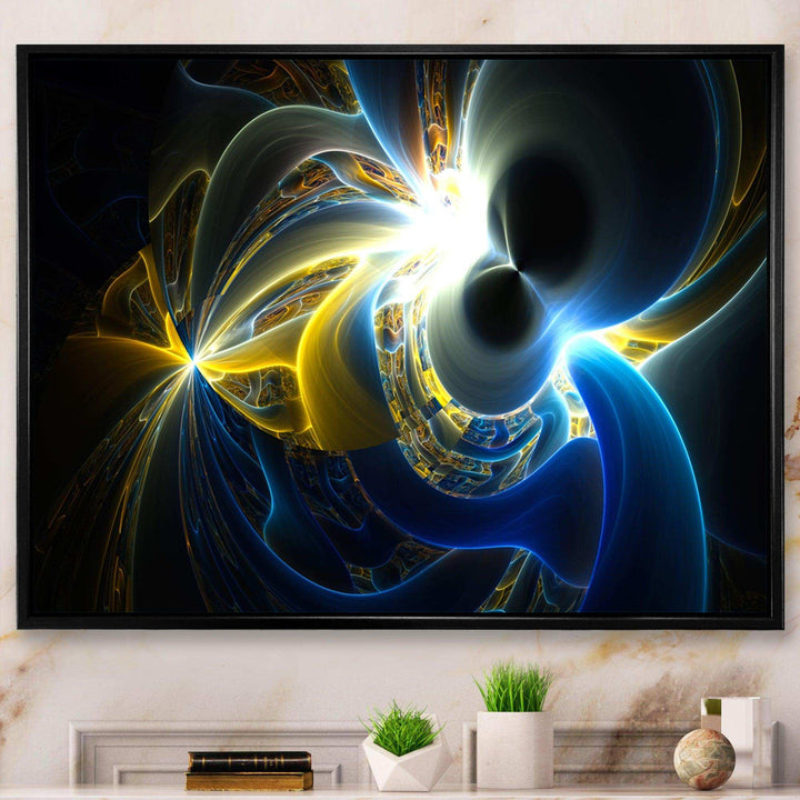 Glowing Blue Yellow Plasma - Modern Bedroom Wall Art