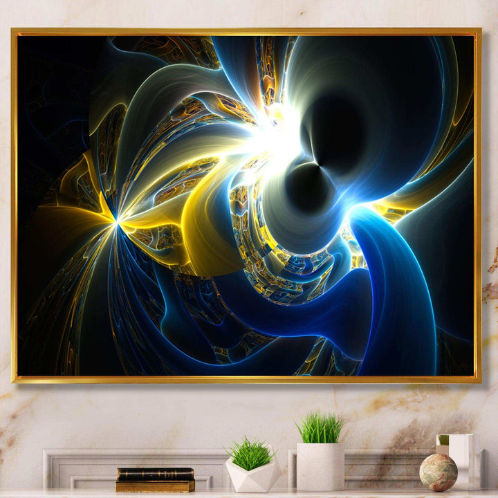 Glowing Blue Yellow Plasma - Modern Bedroom Wall Art