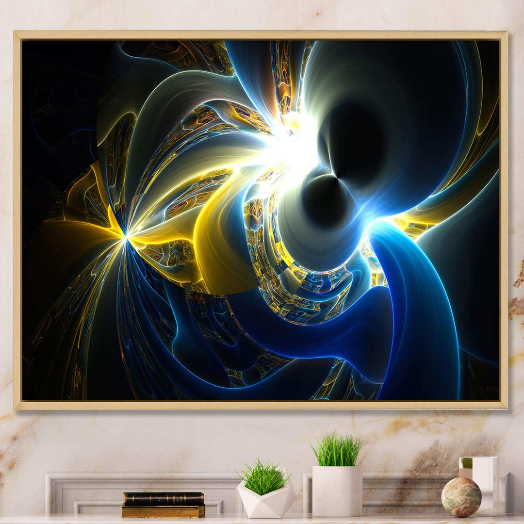 Glowing Blue Yellow Plasma - Modern Bedroom Wall Art