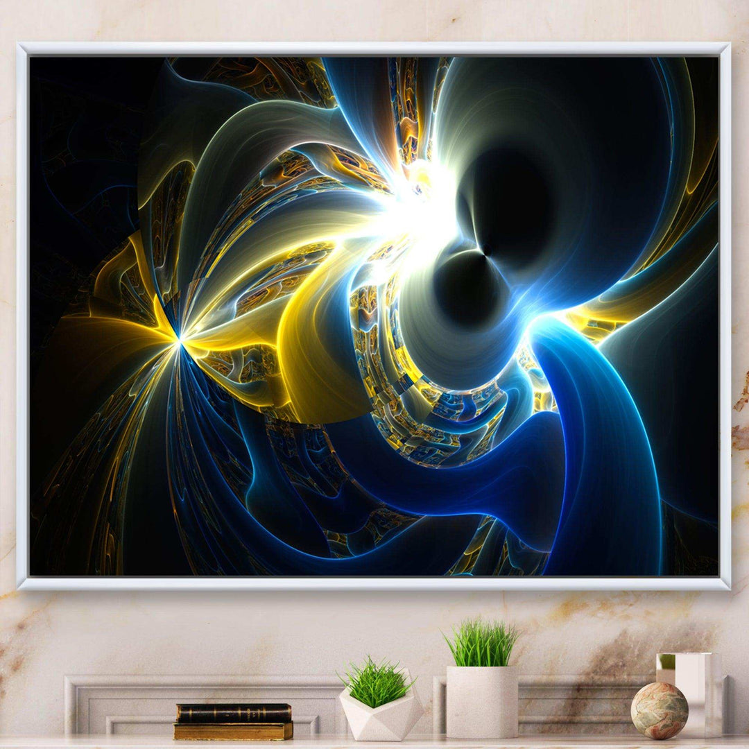 Glowing Blue Yellow Plasma - Modern Bedroom Wall Art
