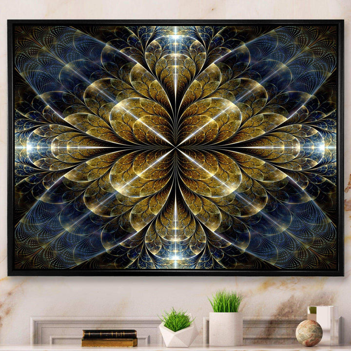 Digital Gold Fractal Flower Pattern - Modern Canvas Wall Art