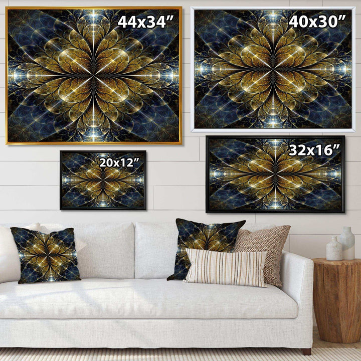 Digital Gold Fractal Flower Pattern - Modern Canvas Wall Art