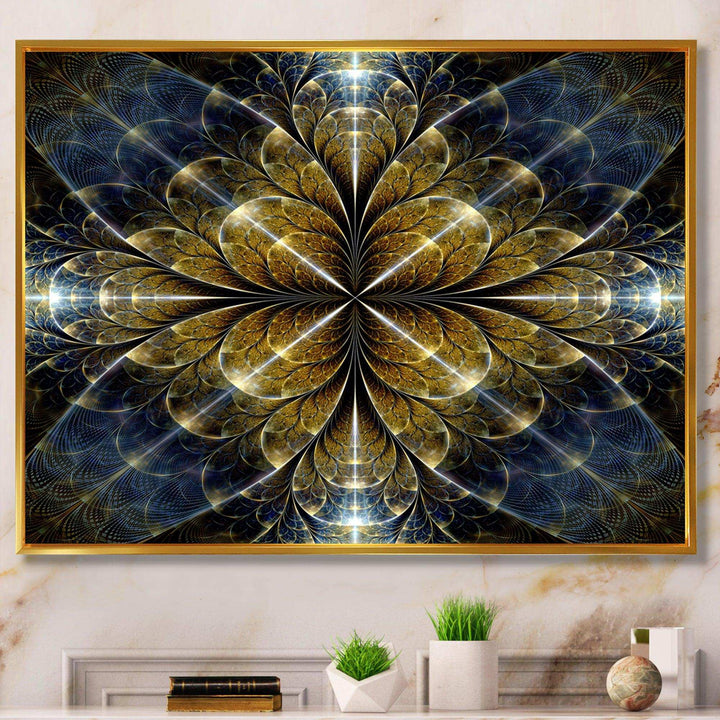 Digital Gold Fractal Flower Pattern - Modern Canvas Wall Art
