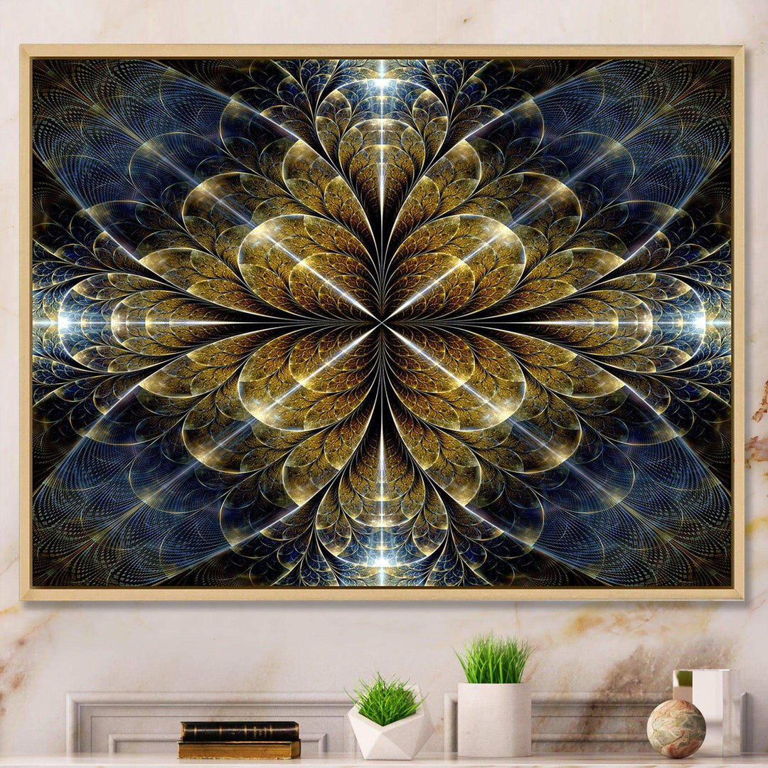 Digital Gold Fractal Flower Pattern - Modern Canvas Wall Art
