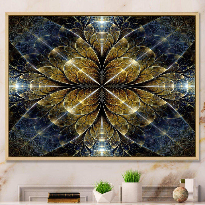 Digital Gold Fractal Flower Pattern - Modern Canvas Wall Art