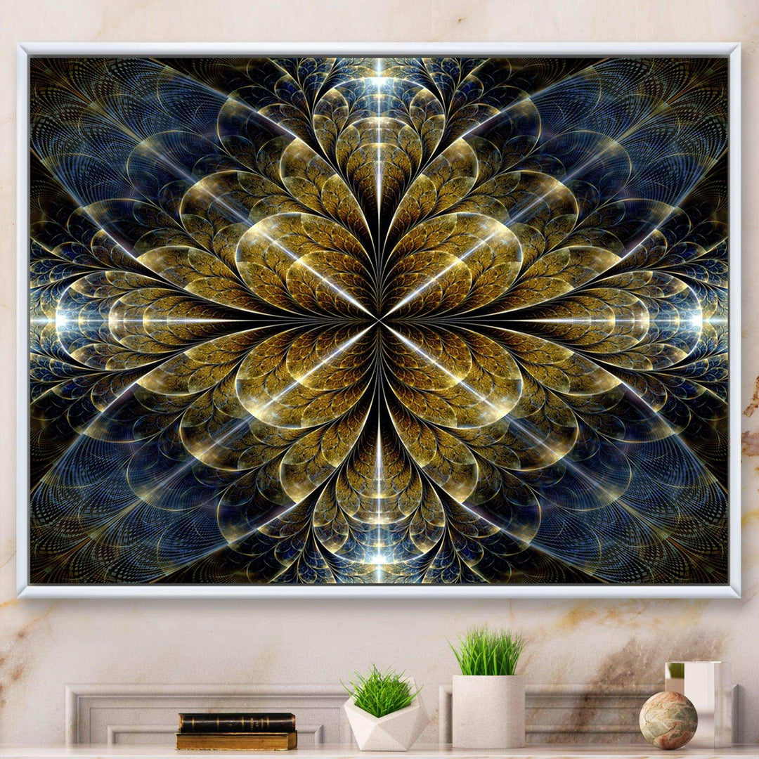 Digital Gold Fractal Flower Pattern - Modern Canvas Wall Art