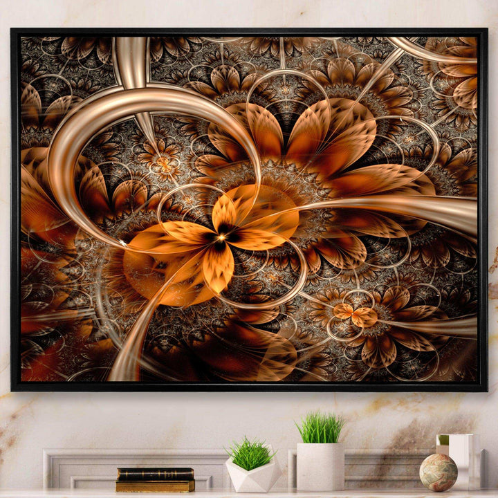 Dark Orange Fractal Flower - Modern Canvas Wall Art