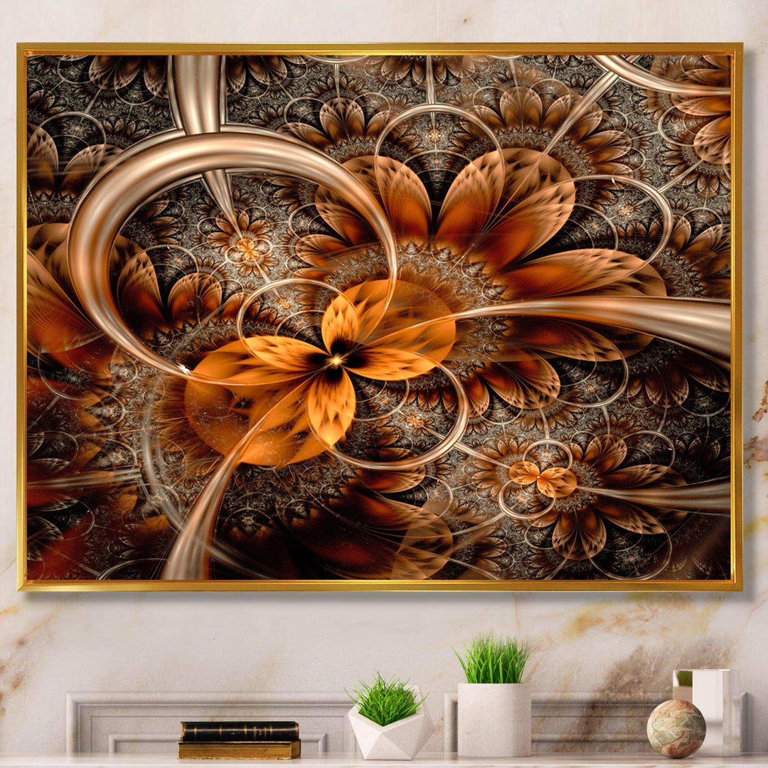 Dark Orange Fractal Flower - Modern Canvas Wall Art