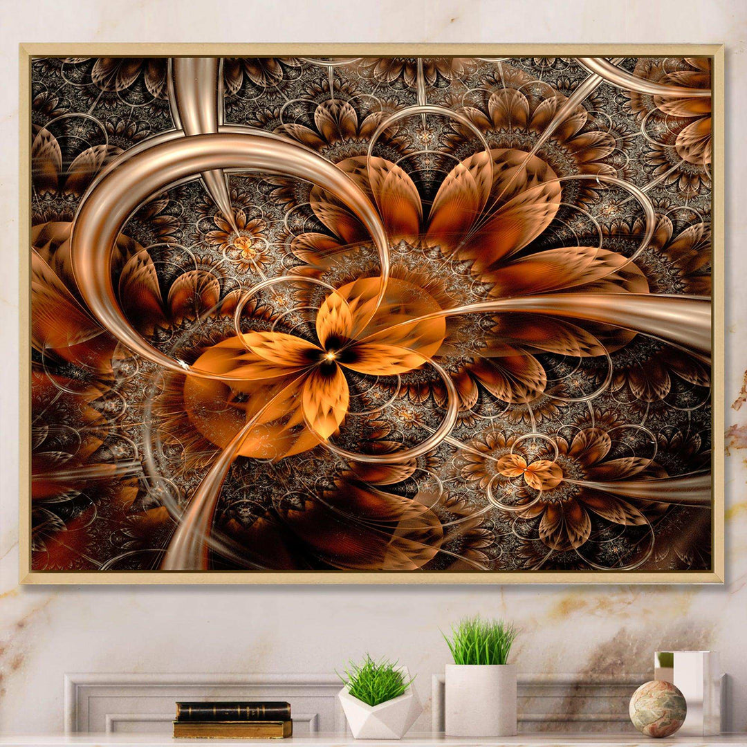 Dark Orange Fractal Flower - Modern Canvas Wall Art