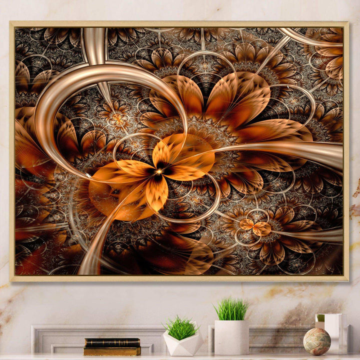 Dark Orange Fractal Flower - Modern Canvas Wall Art