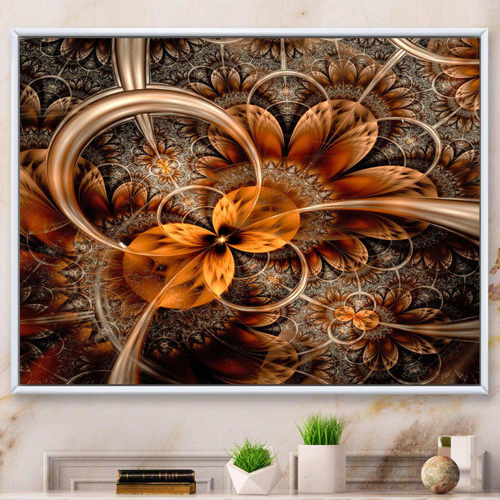 Dark Orange Fractal Flower - Modern Canvas Wall Art