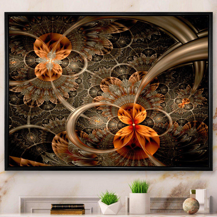 Dark Orange Symmetrical Flower - Modern Wall Art Prints
