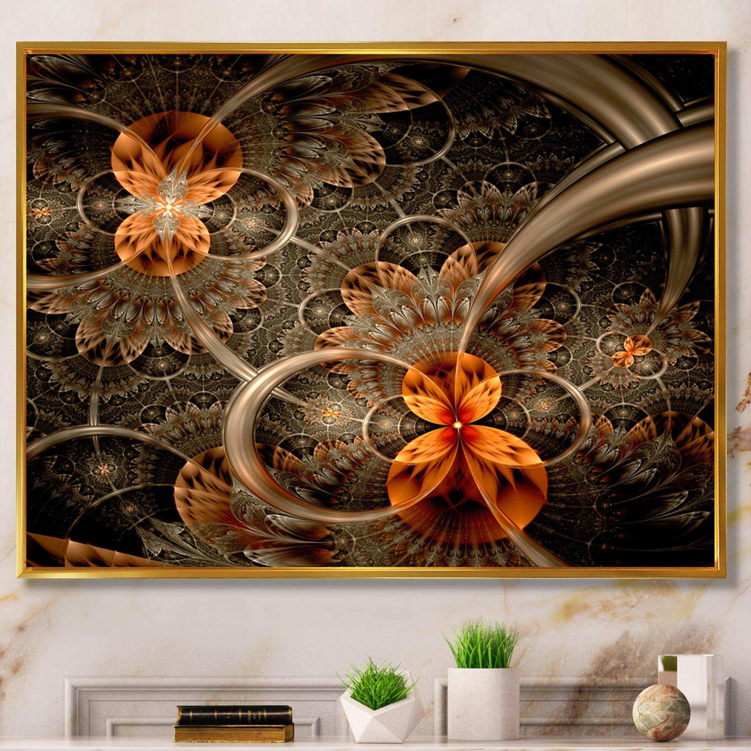 Dark Orange Symmetrical Flower - Modern Wall Art Prints