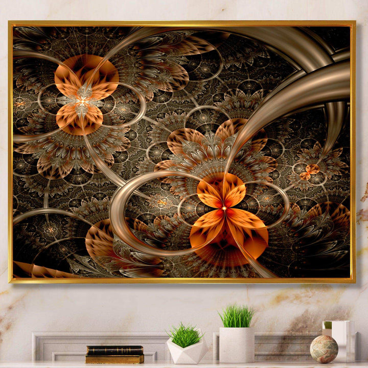 Dark Orange Symmetrical Flower - Modern Wall Art Prints