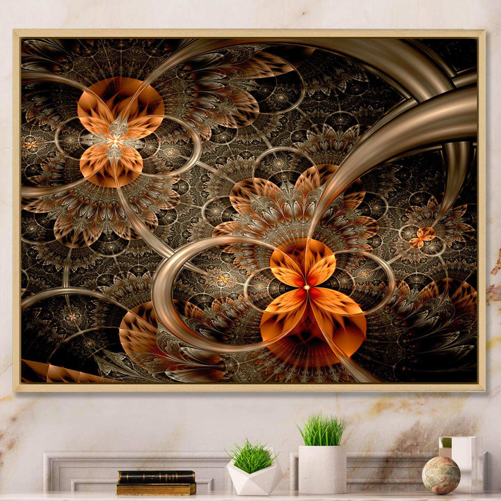 Dark Orange Symmetrical Flower - Modern Wall Art Prints