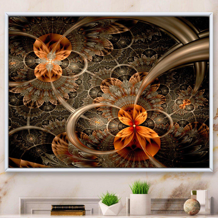 Dark Orange Symmetrical Flower - Modern Wall Art Prints