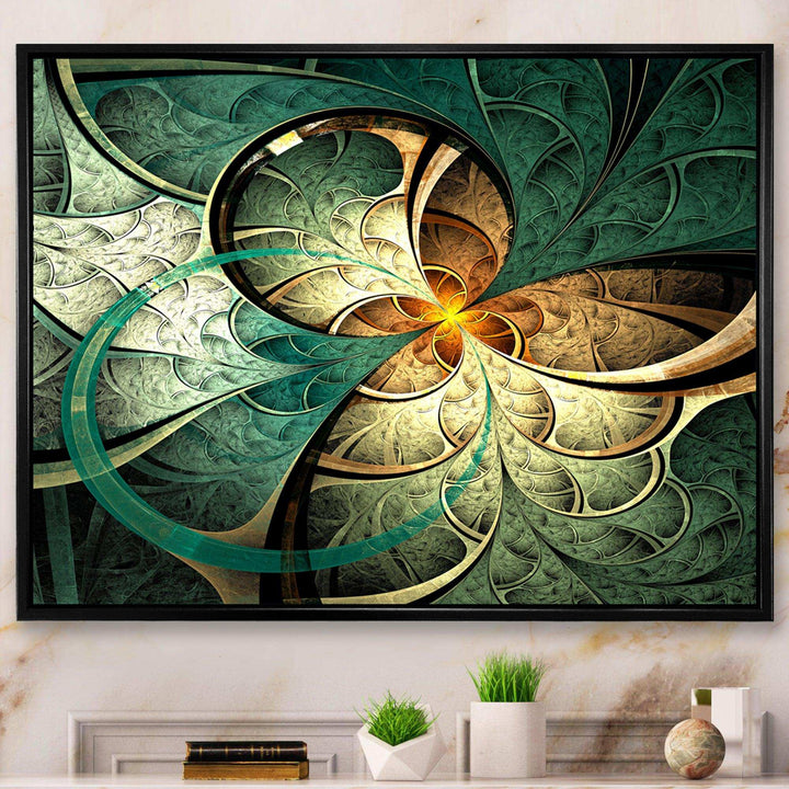 Dark Yellow Green Fractal Flower - Modern Canvas Wall Art