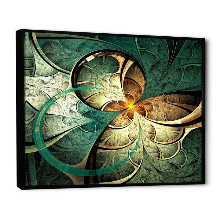 Dark Yellow Green Fractal Flower - Modern Canvas Wall Art