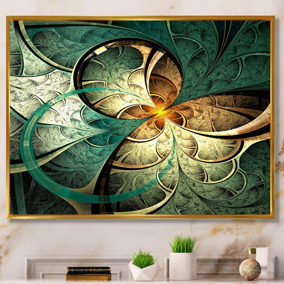 Dark Yellow Green Fractal Flower - Modern Canvas Wall Art