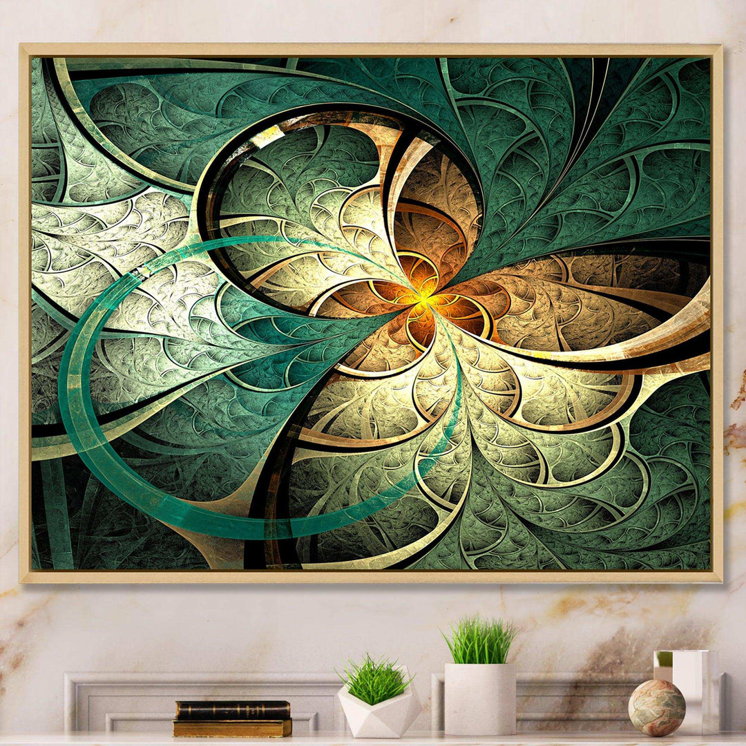 Dark Yellow Green Fractal Flower - Modern Canvas Wall Art
