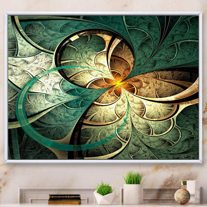 Dark Yellow Green Fractal Flower - Modern Canvas Wall Art