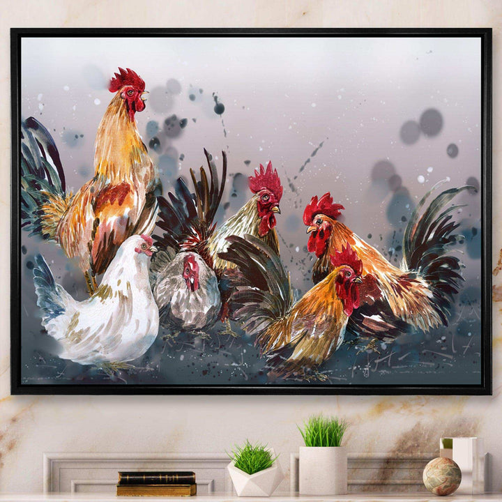 Group of Rooster in Gray Farm background